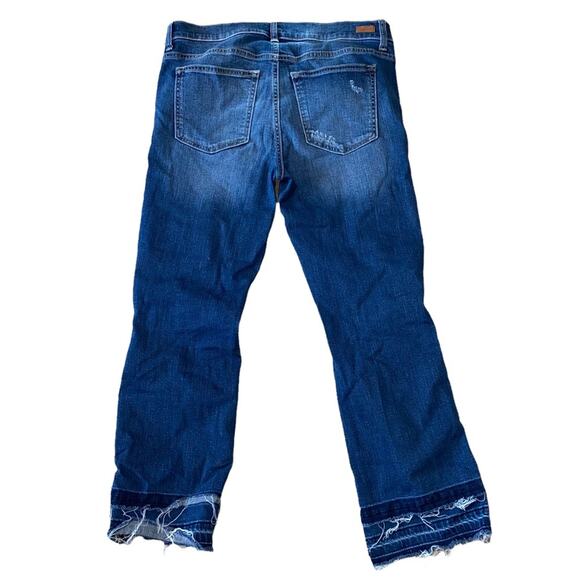 Sneak Peek Mid Rise Distressed Raw Hem Dark Rinse Cropped Jeans size 13 - Picture 4 of 8